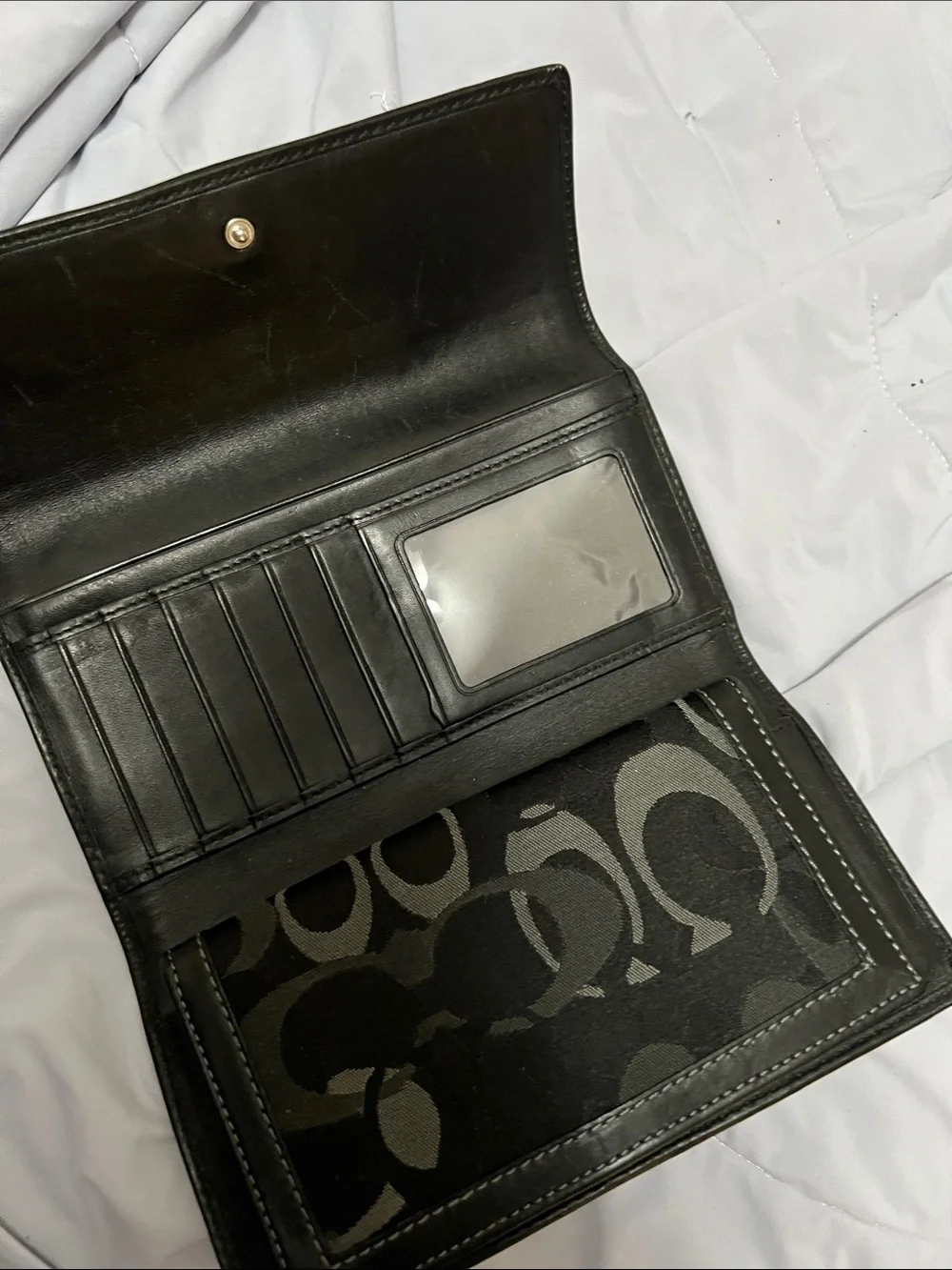 Coach Black and Gray Signature Snap checkbook Wallet